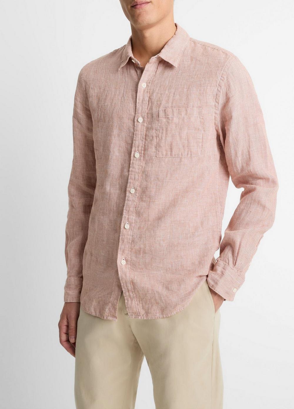 Houndstooth Linen Button-Front Shirt Product Image
