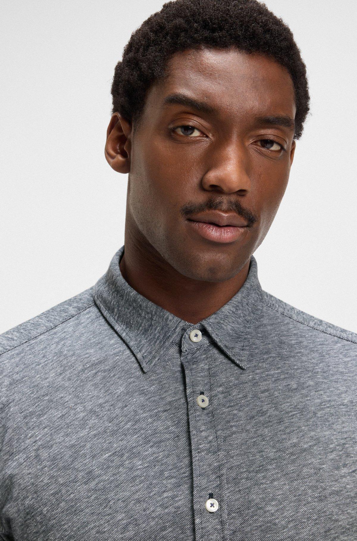 Slim-fit shirt in slub cotton-linen jersey Product Image