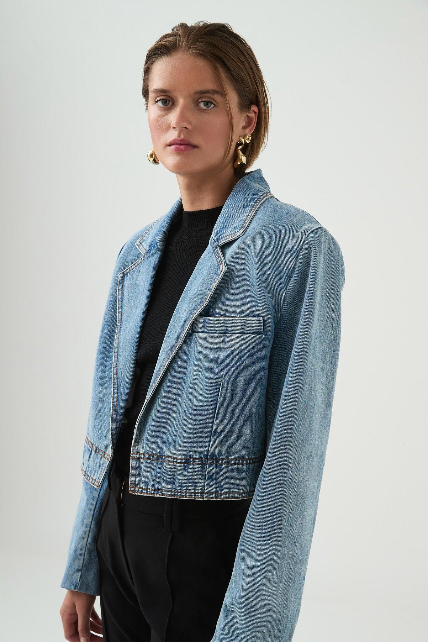 Juno Cropped Denim Blazer Product Image