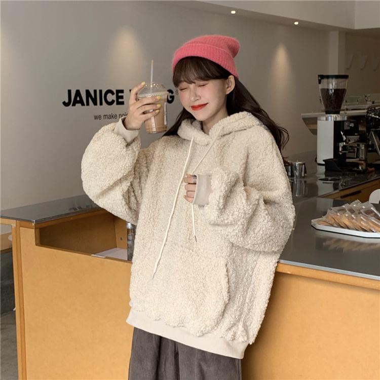 Plain Bear Ear Drawstring Fleece Hoodie Product Image