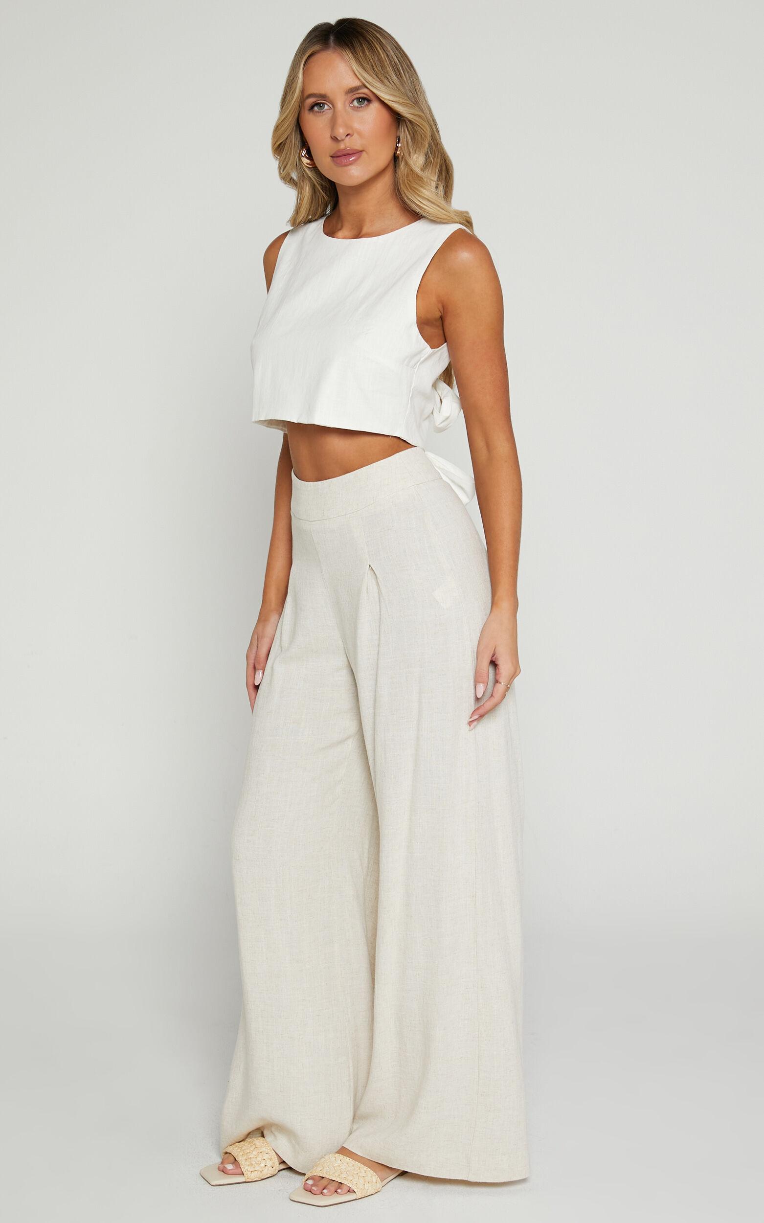 Alina Pants - Linen High Waisted Wide Leg Relaxed Pants in Natural Product Image