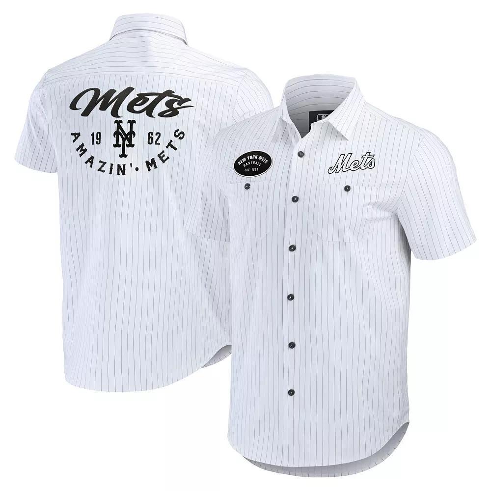Men's Darius Rucker Collection by Fanatics White New York Mets Pin Stripe Short Sleeve Button-Up Shirt,  Product Image