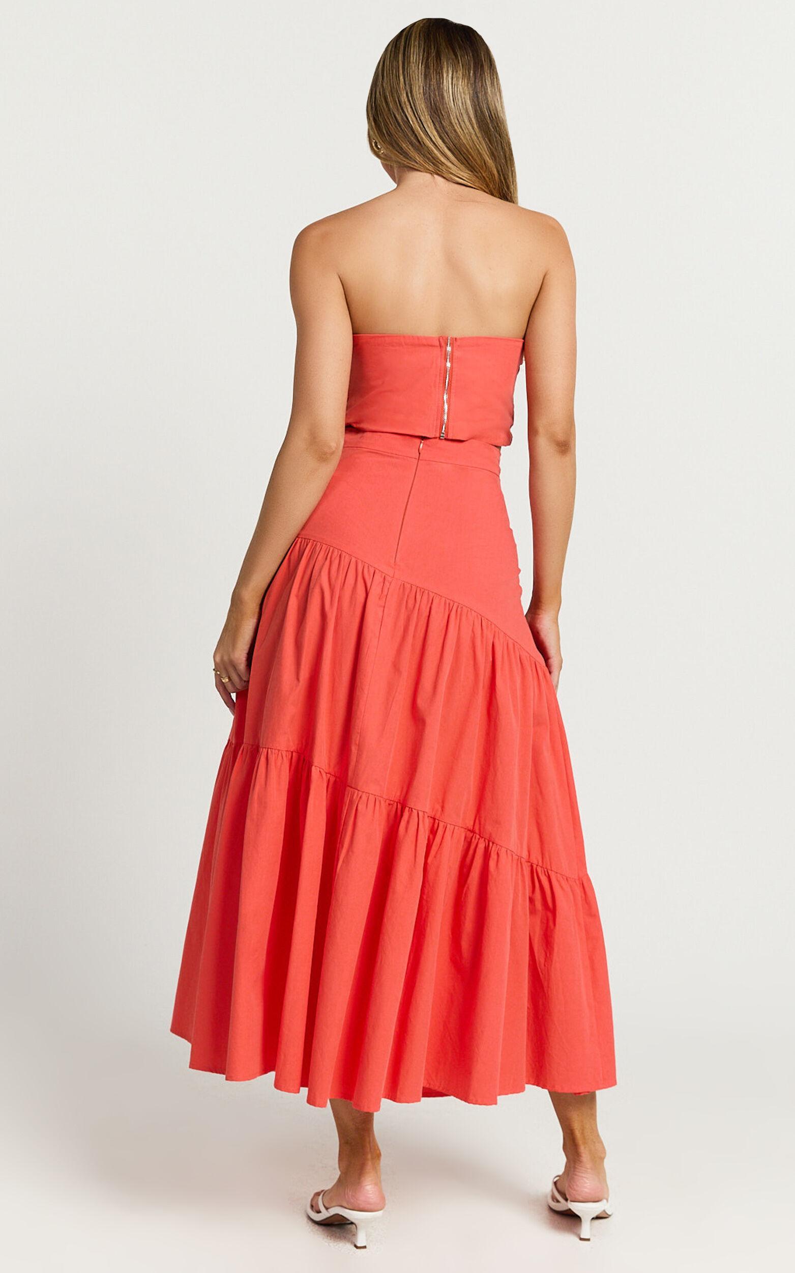Schiffer Two Piece Set - Strapless Top and Tiered Midi Skirt in Red Product Image