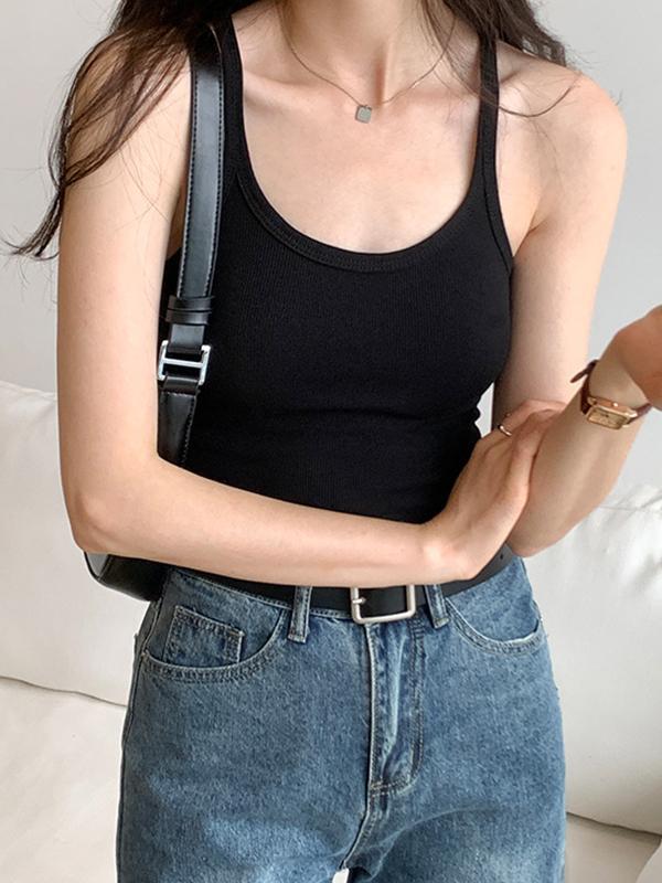 Plain High Elastic Slim Fit Cami Top Product Image