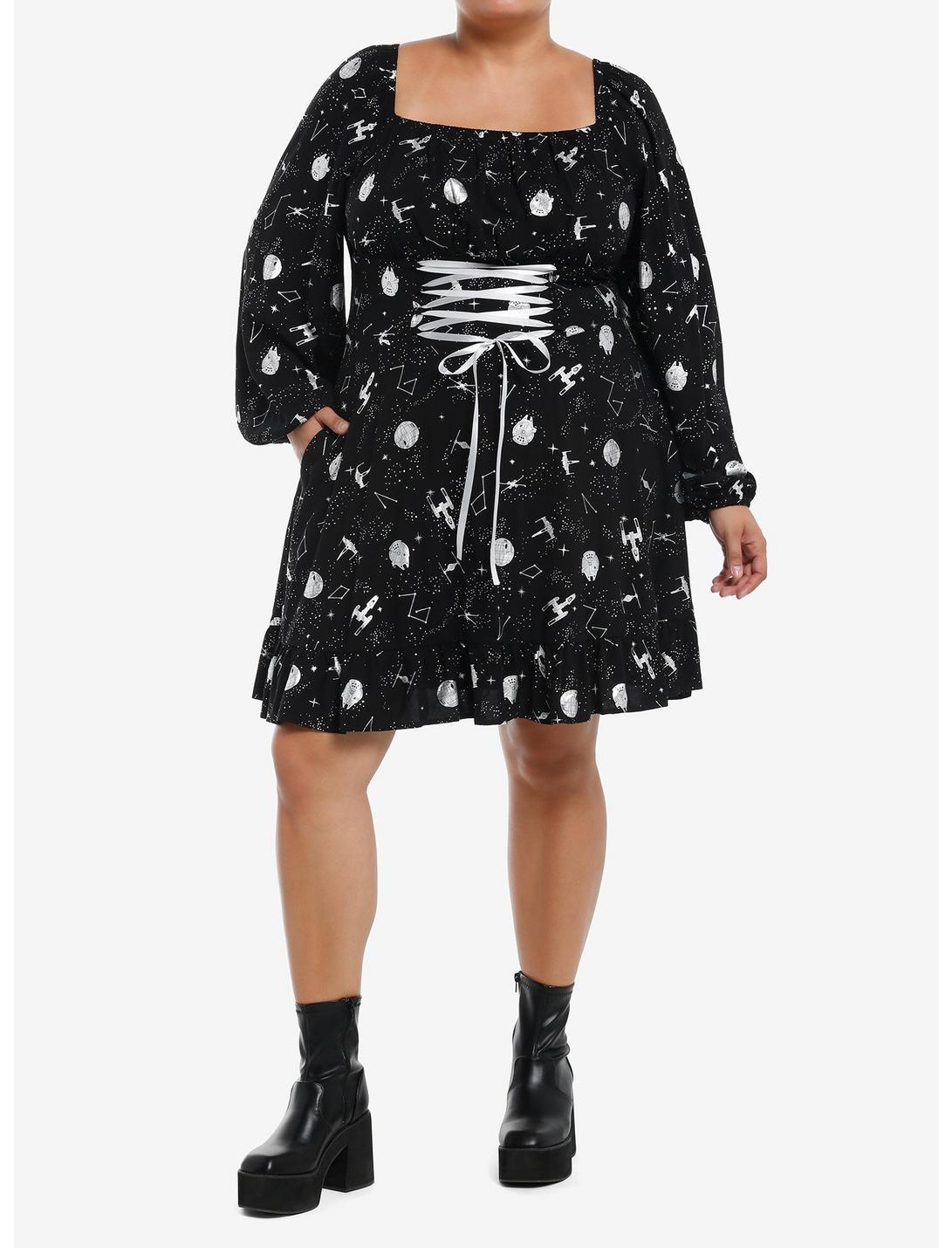 Star Wars Foil Print Lace-Up Long-Sleeve Dress Plus Size Product Image