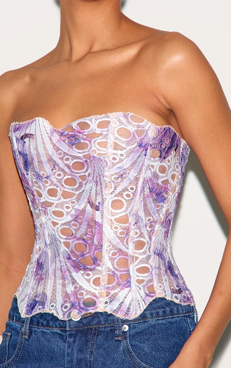 Purple Textured Sheer Floral Lace Corset Product Image