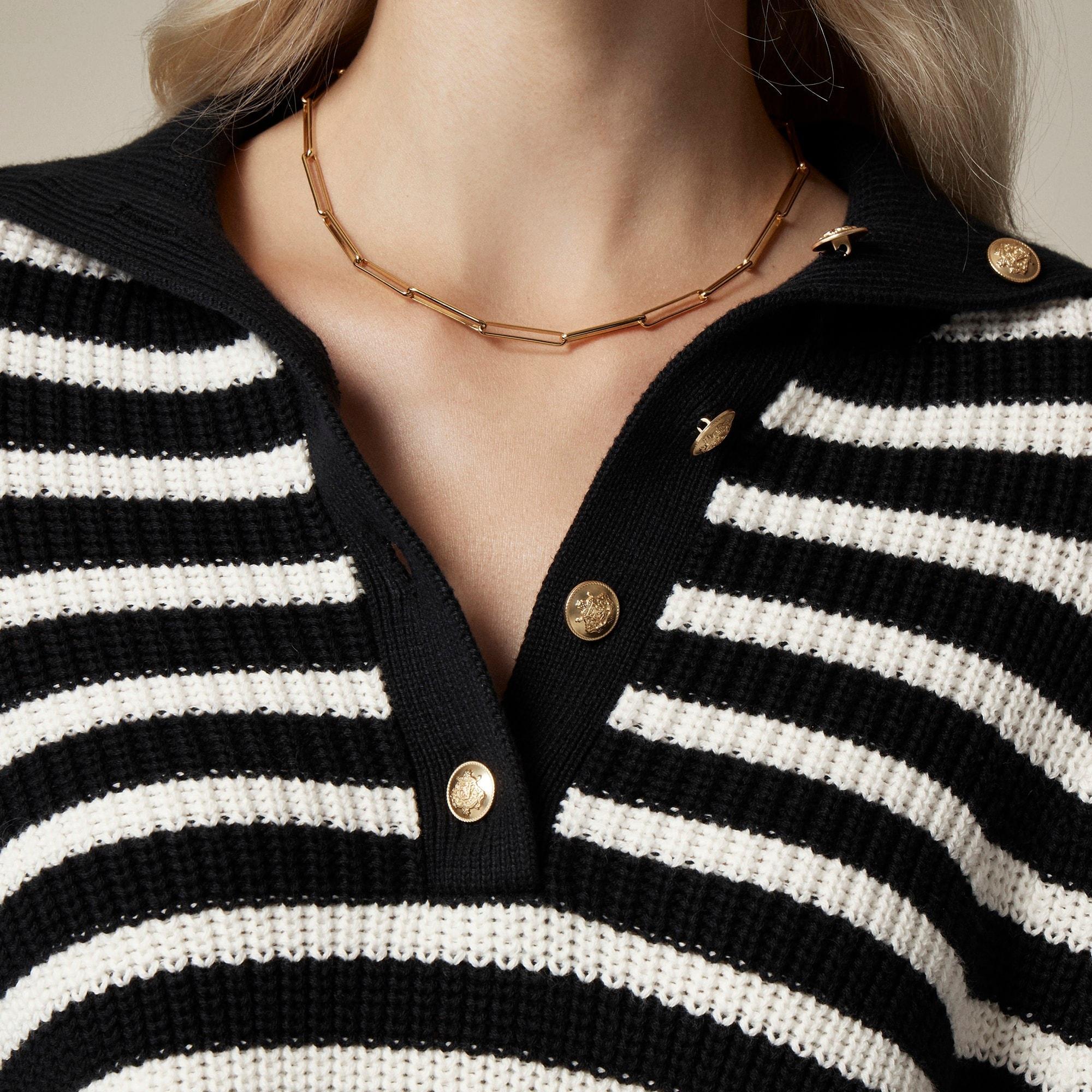 Ribbed cotton button-collar sweater in stripe Product Image