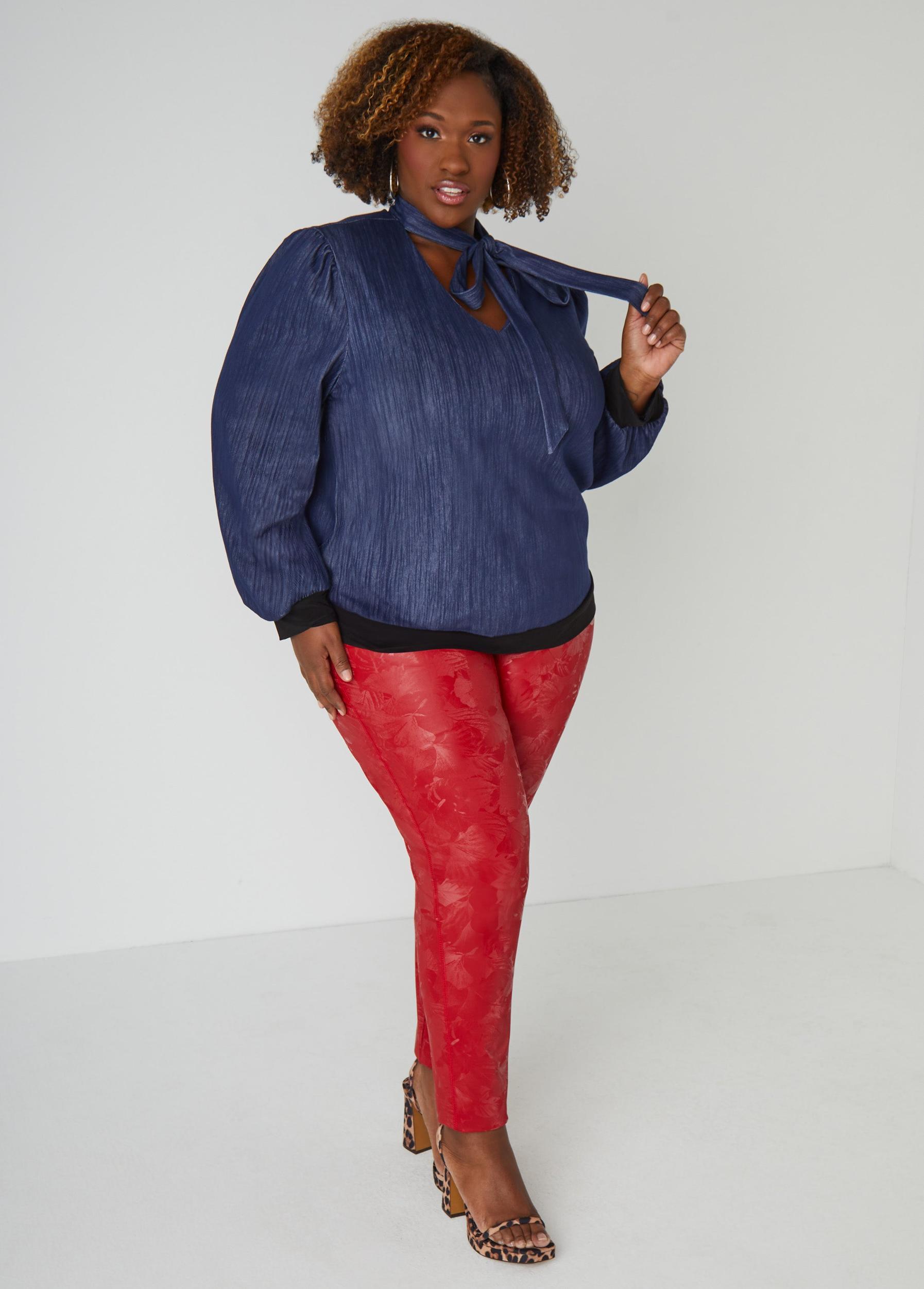 Tie Neck Textured Denim Top Product Image