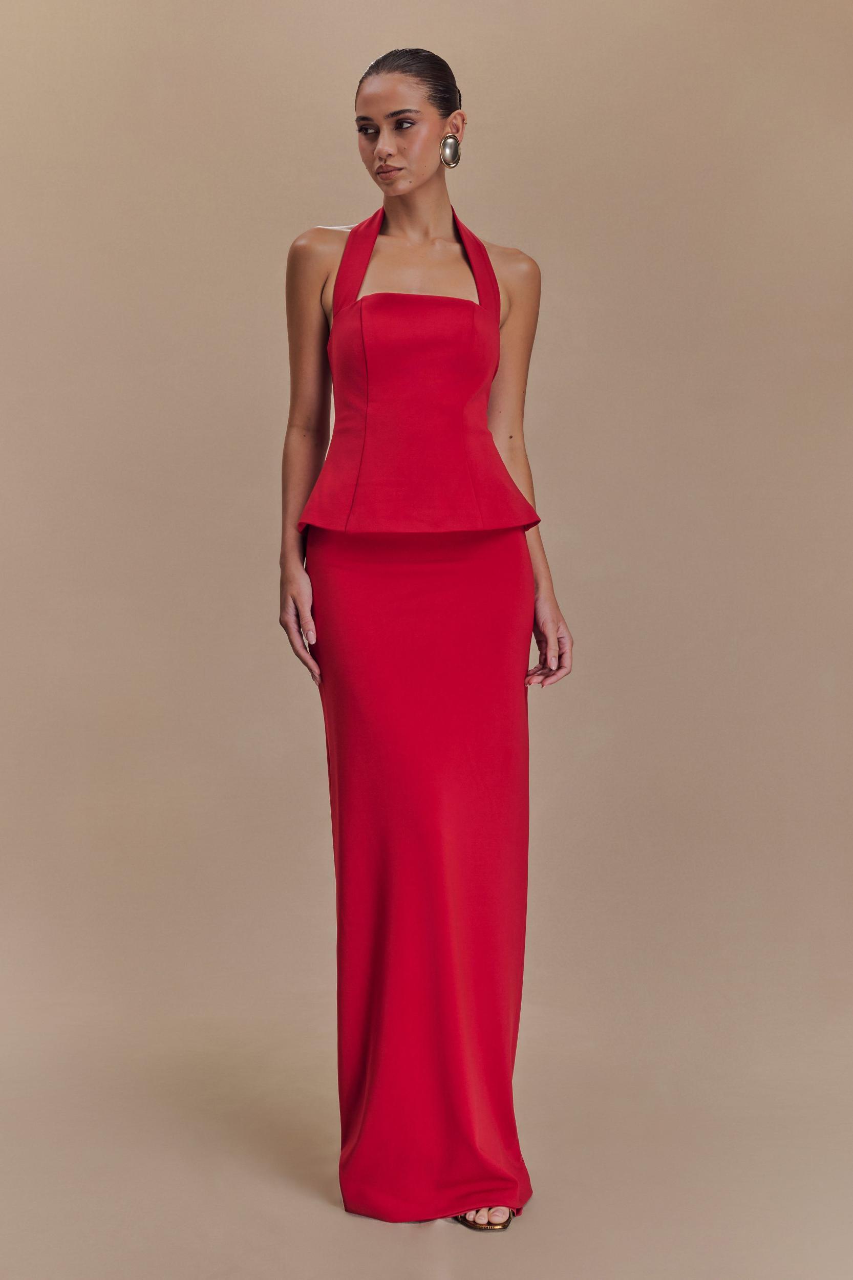 Bertie Peplum Halter Maxi Dress - Ruby Product Image