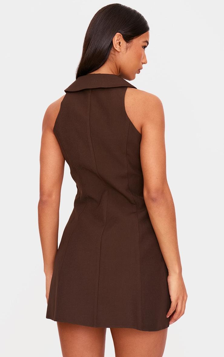 Chocolate Woven Collar Keyhole Detail Shift Dress Product Image