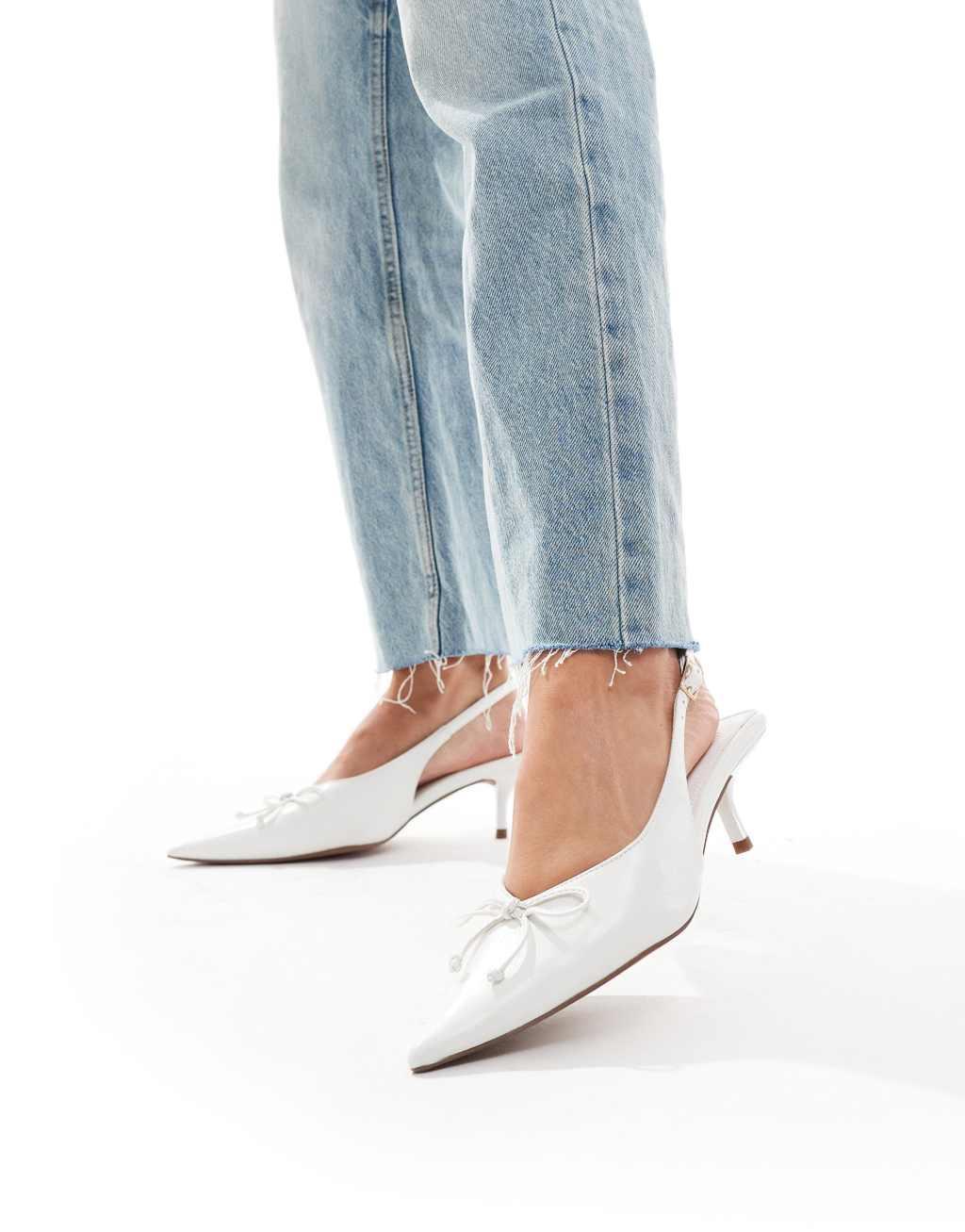 ASOS DESIGN Sriracha bow slingback mid heeled shoes in off-white Product Image