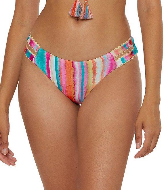 Lucky Brand Porto Covo Water Color Placement Print Tab Side Hipster Swim Bottom Product Image