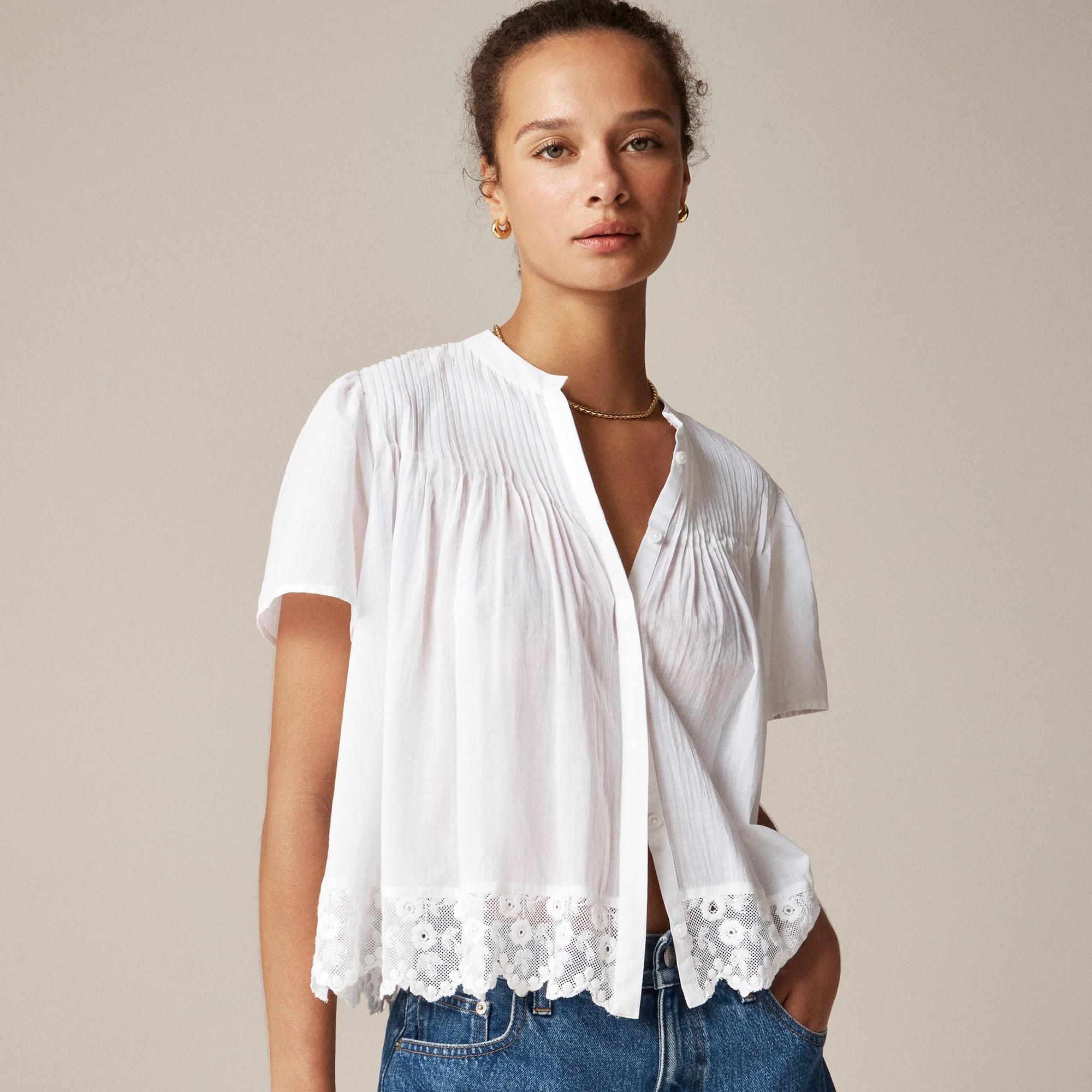 Lace-trim pintuck top in cotton voile Product Image