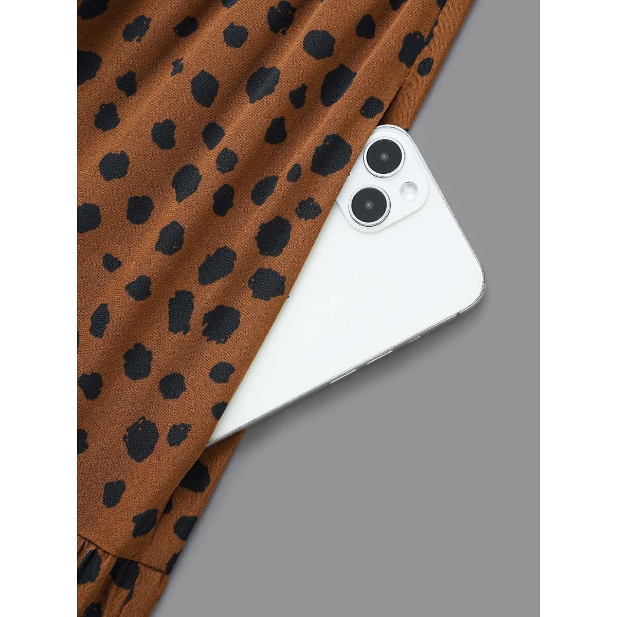 Plus Size Leopard Print Tie Knot Ruffle Layered Hem Dress Browncoffeecolor Women Elegant Tie knot V-neck Long Sleeve Curvy BloomChic 10/M Product Image