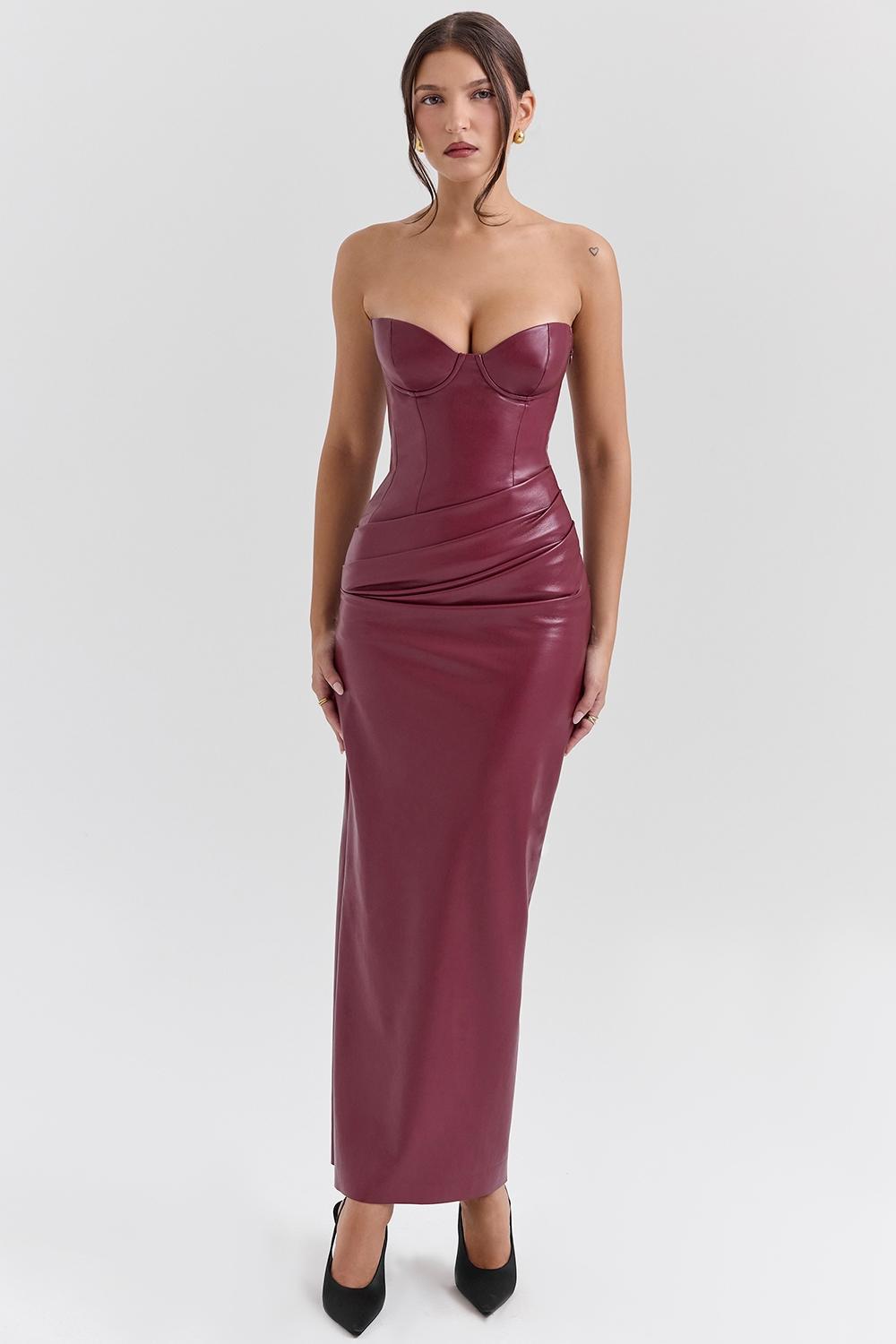 Juliana Cabernet Vegan Leather Midi Dress Product Image