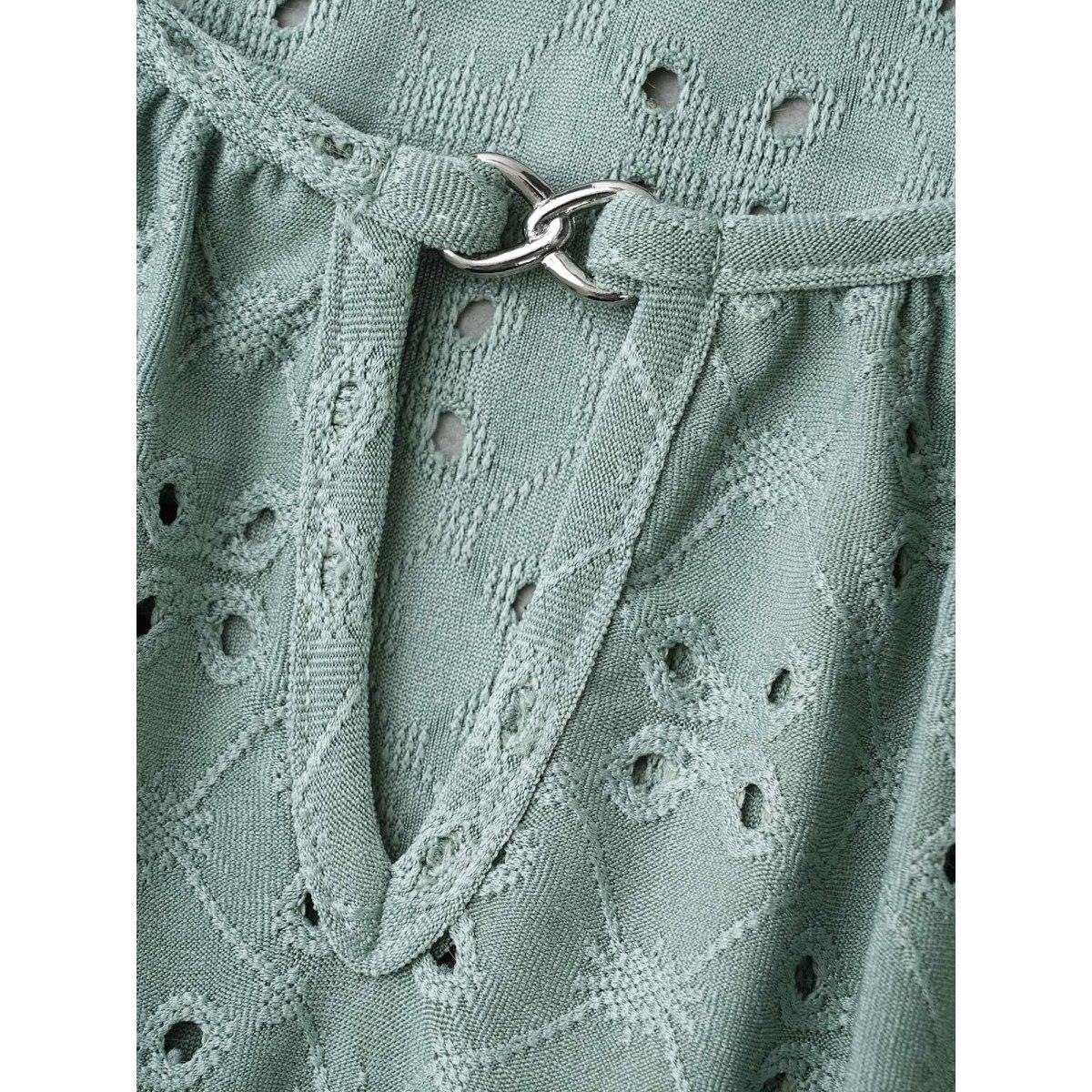 Plus Size Plain Eyelet Jacquard Plisse T-Shirt Greenbean Women Elegant Texture Round Neck Everyday T-shirts BloomChic 22-24/3X Product Image