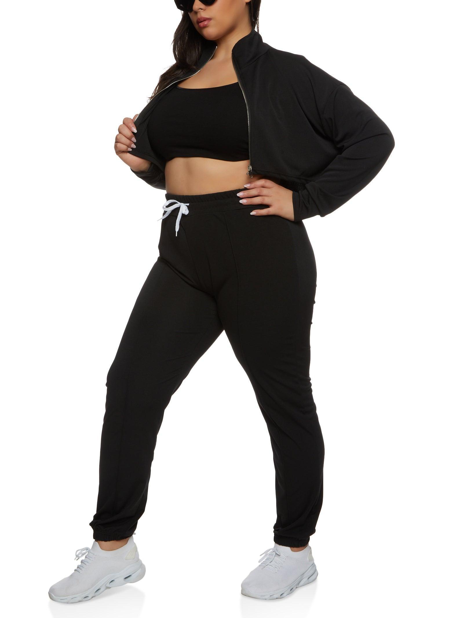 Womens Plus Size Cropped Mock Neck Zip Up Sweatshirt Product Image