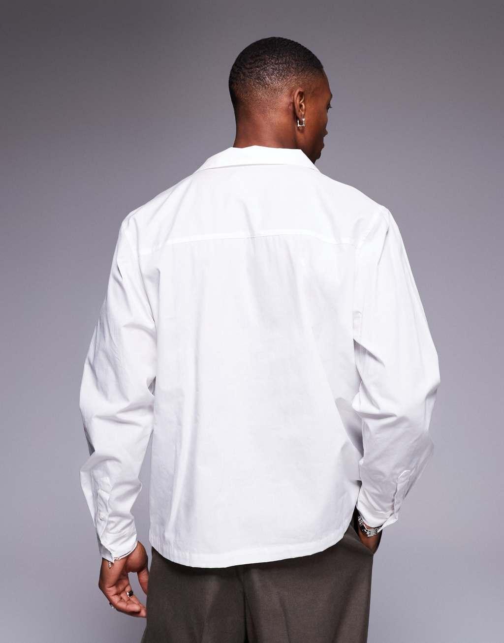 ASOS DESIGN long sleeve wrap shirt in white Product Image