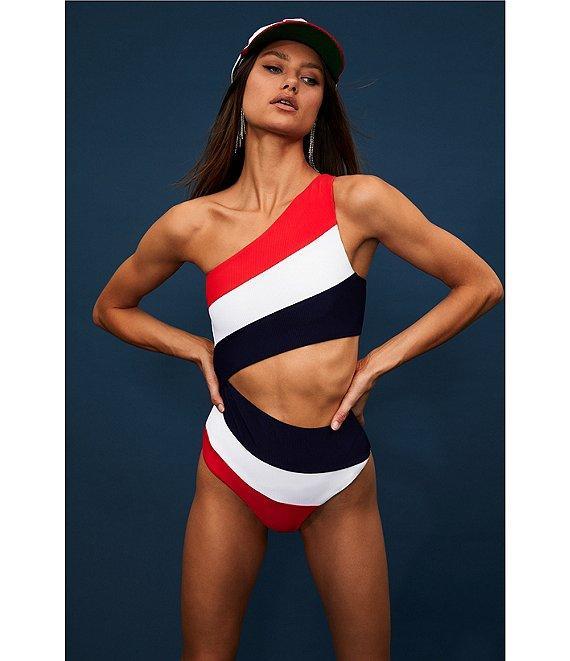 Beach Riot Joyce Color Block One Shoulder One Piece Swimsuit Product Image