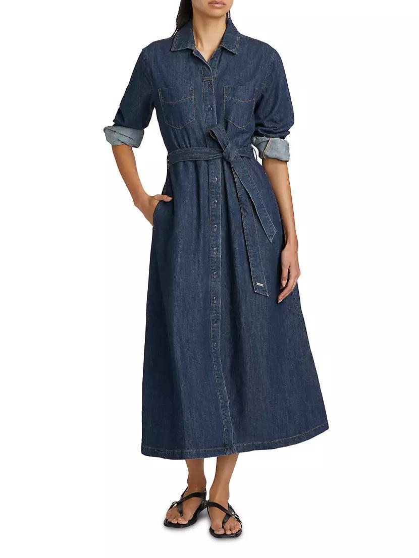 Denim Long-Sleeve Midi-Shirtdress Product Image