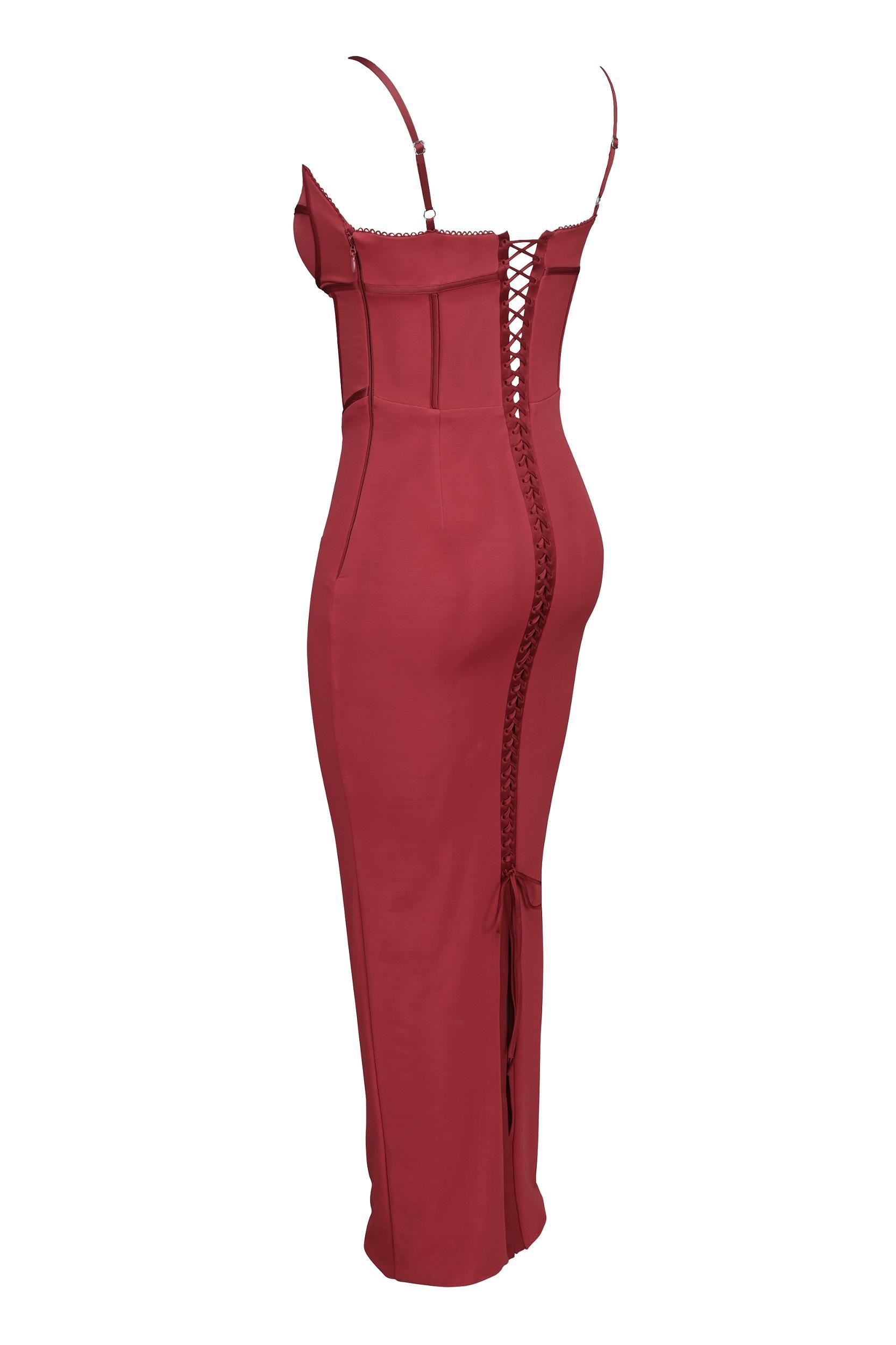 Romy  wine mesh bodycon maxi dress Product Image