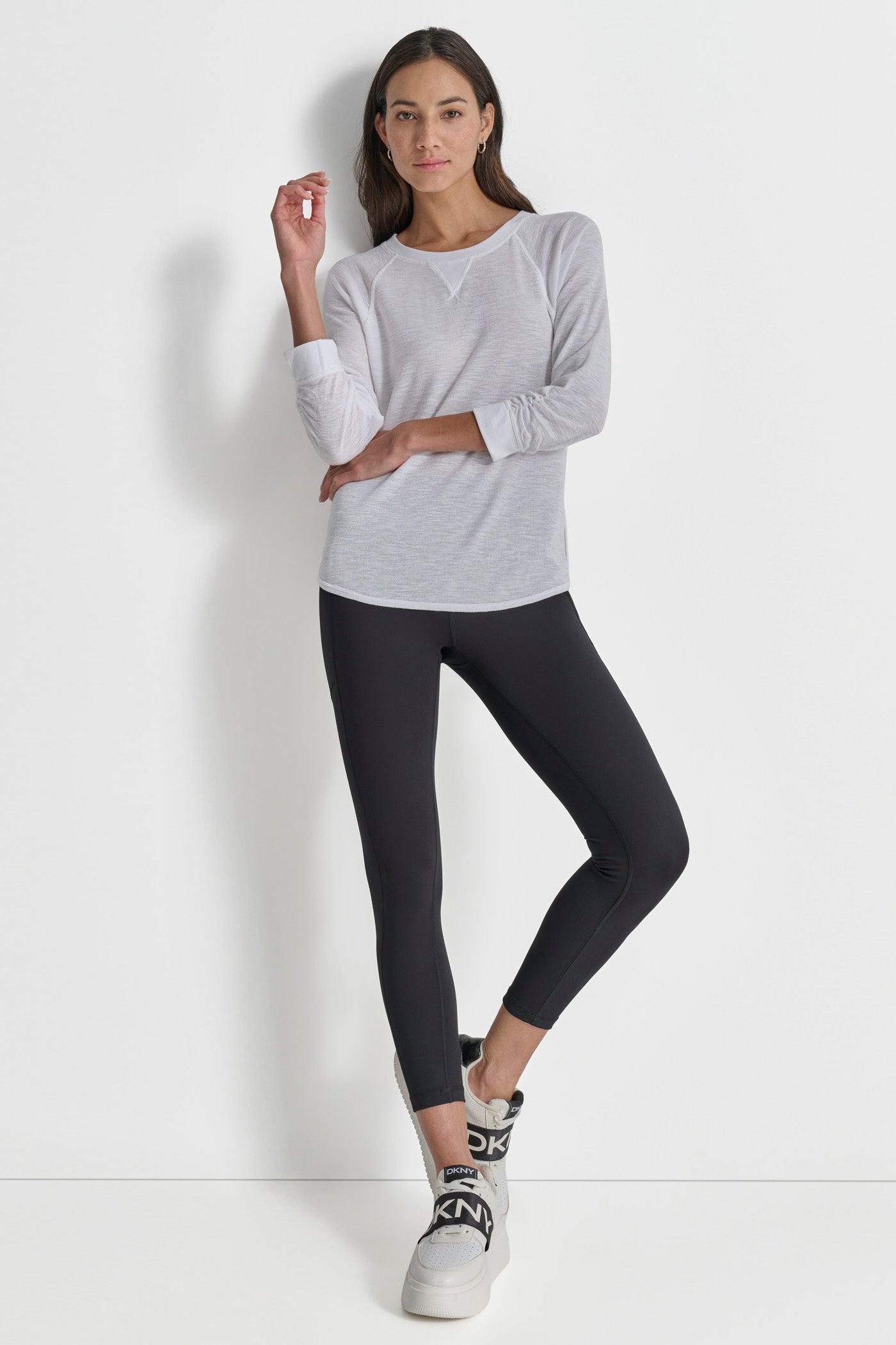 RUCHED 3/4-SLEEVE SLUB WAFFLE-KNIT TEE Product Image