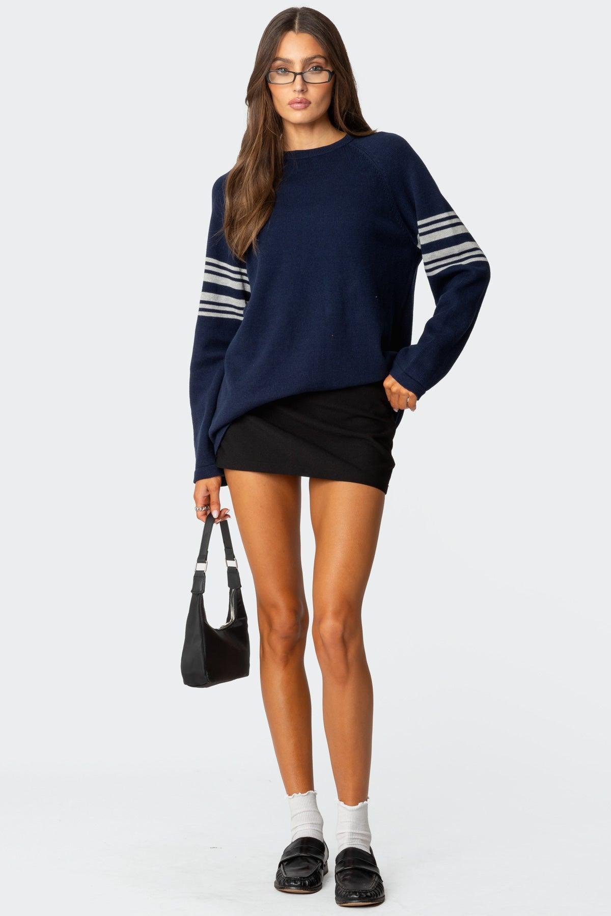 Contrast Stripe Oversized Knit Top Product Image