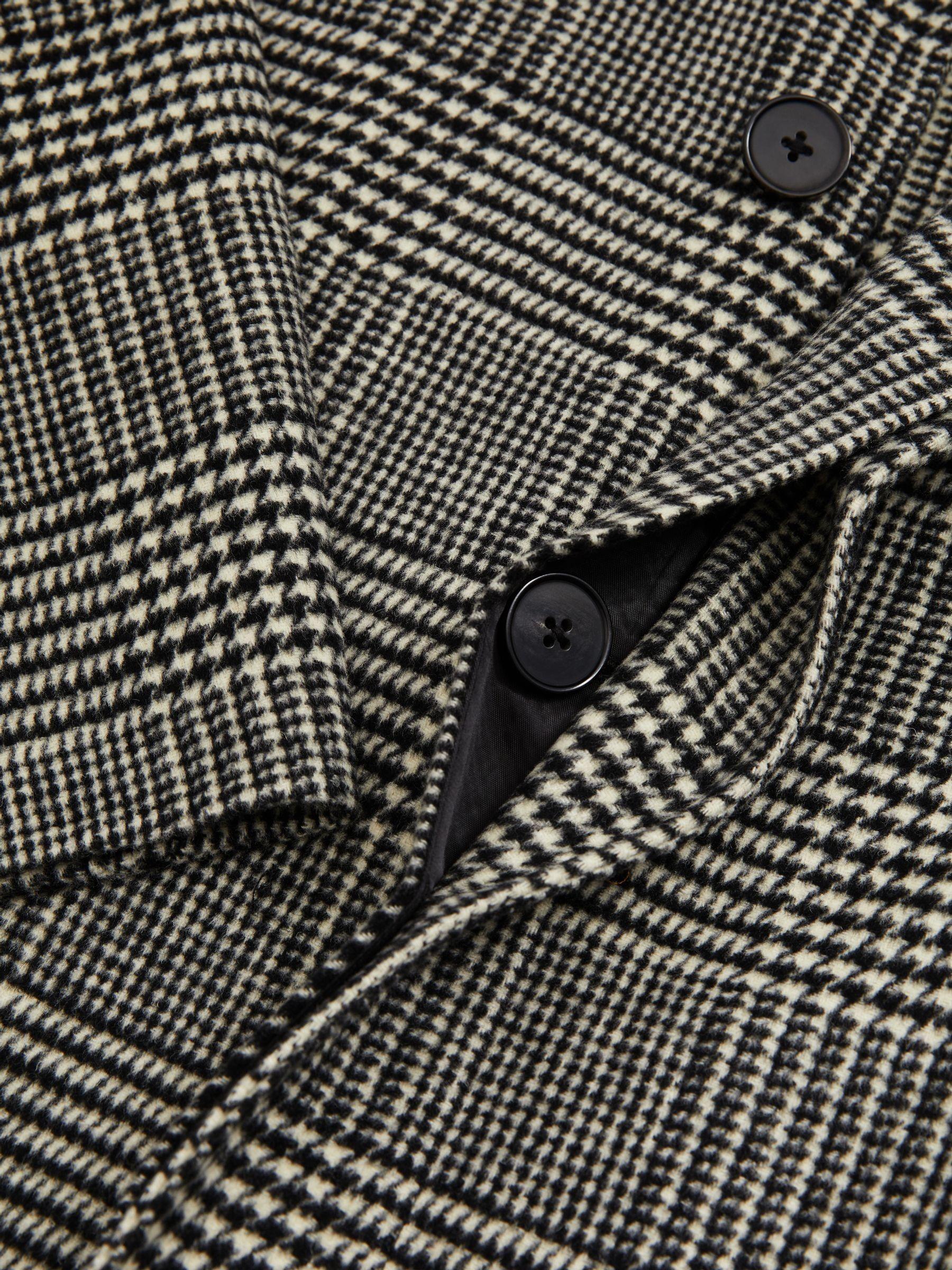 Checked Wool-Blend Car Coat in Black/White Product Image