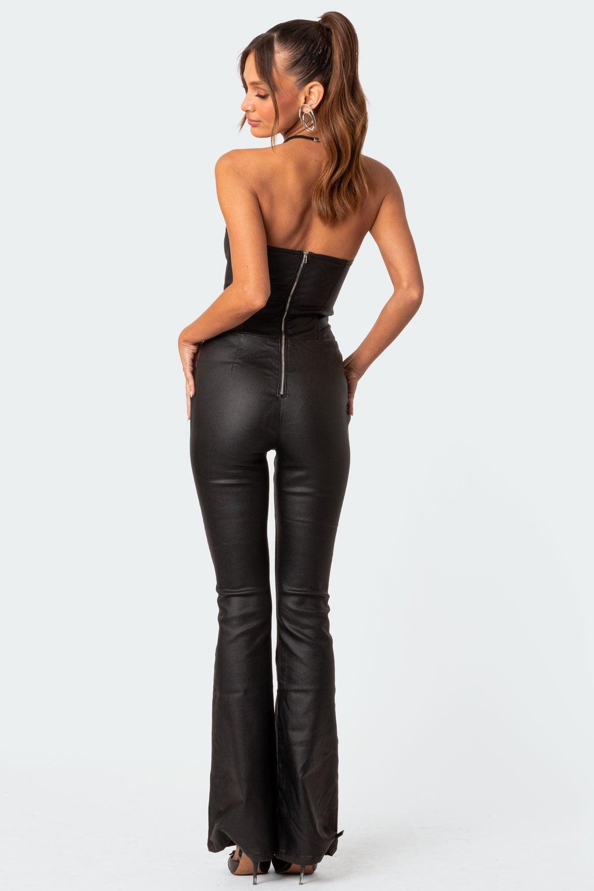 Luna Faux Leather Flared Jumpsuit Product Image