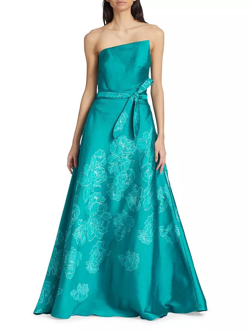 Strapless Floral-Embroidered Gown Product Image