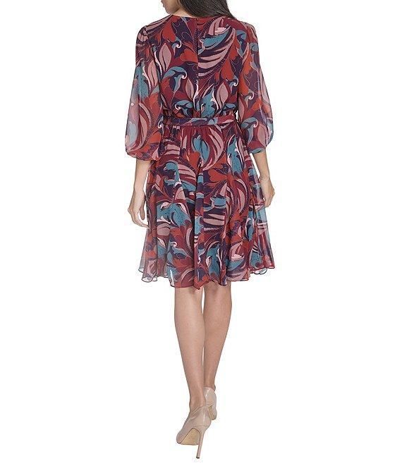 Jessica Howard Printed Chiffon Long Sleeve Fit & Flare Godet Dress Product Image