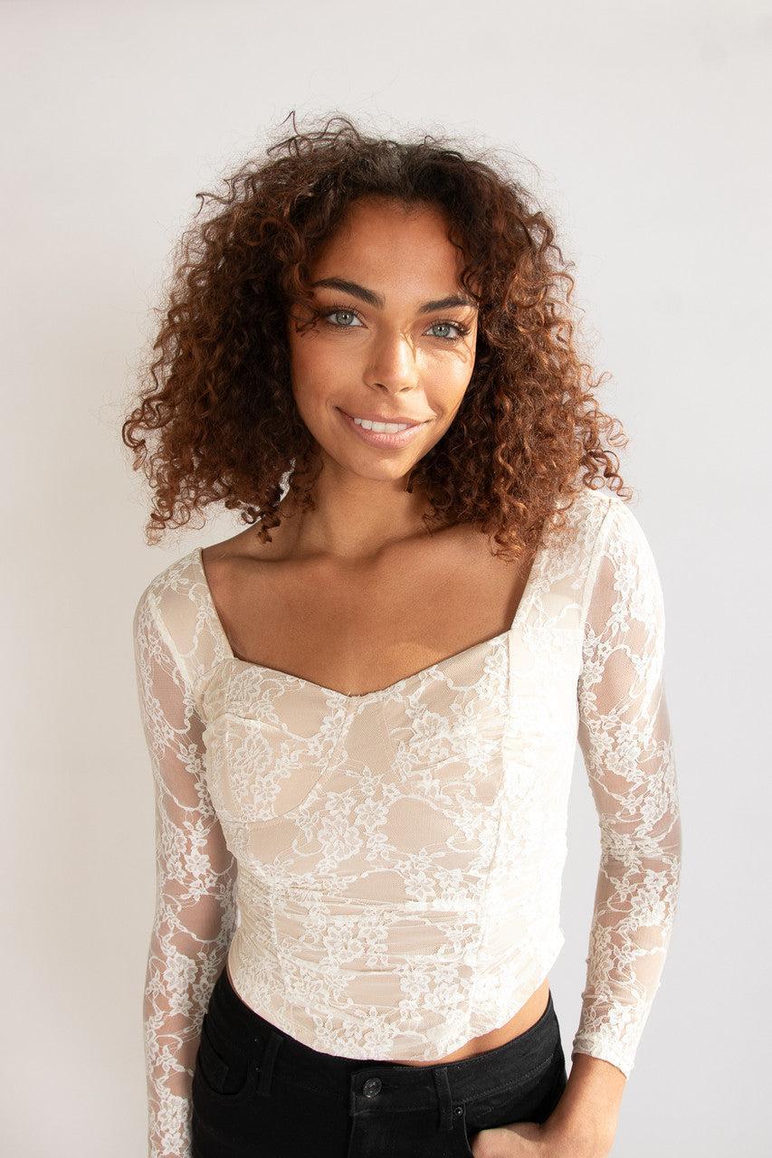 Lace Bustier Long Sleeve Top Product Image