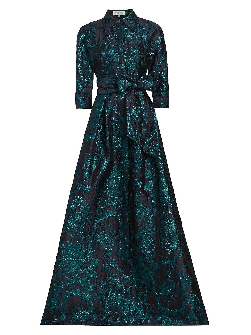 Womens Abstract Metallic Jacquard Shirt Gown Product Image