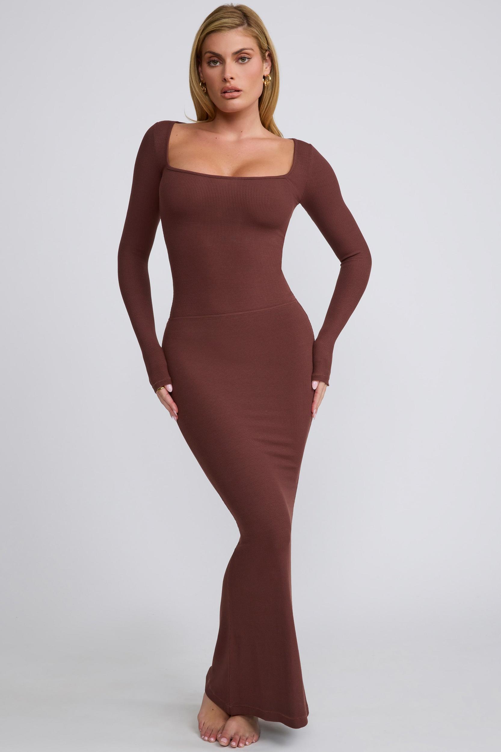 Ribbed Modal  Long Sleeve Top in Chocolate Product Image