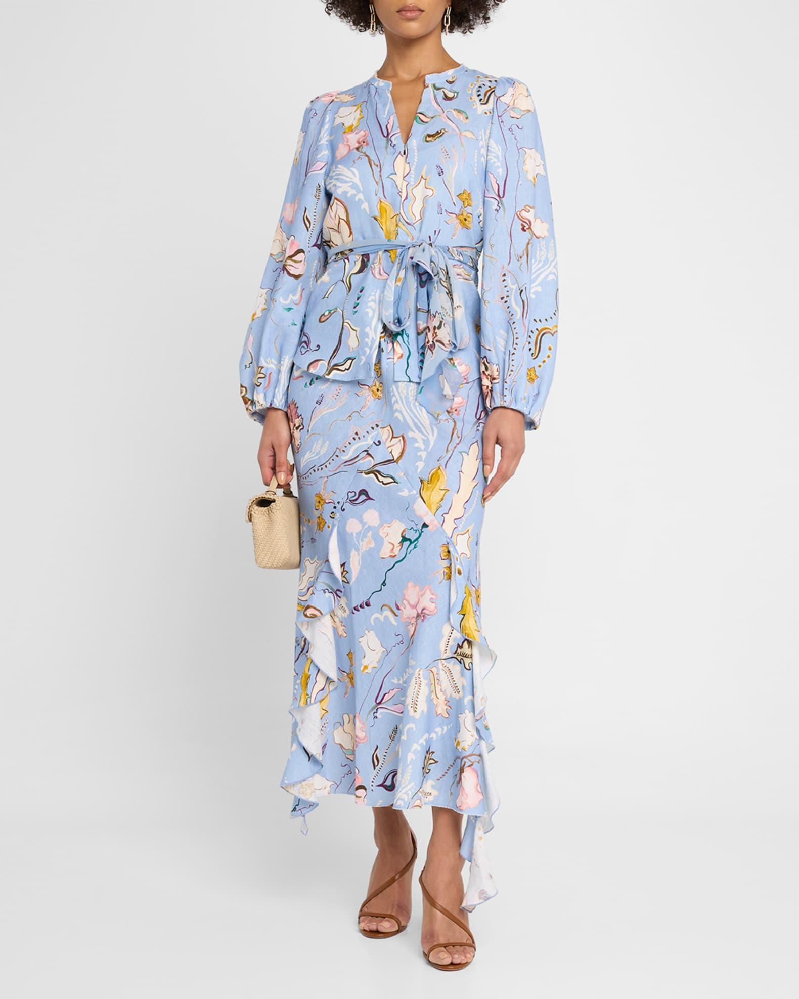 Floral Power Printed Ruffle Midi Skirt Product Image