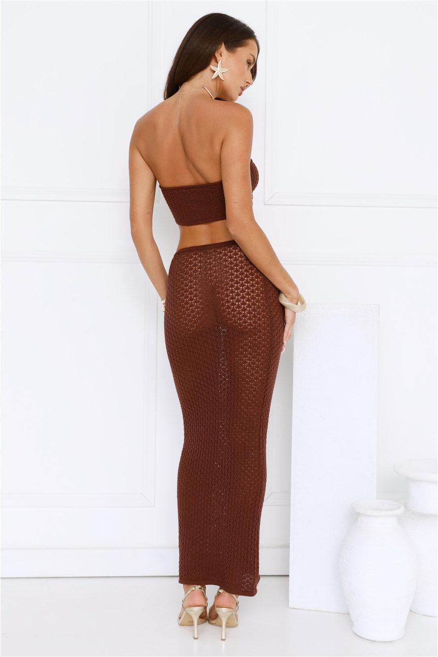Moonlit Shores Crochet Midi Skirt Chocolate Product Image