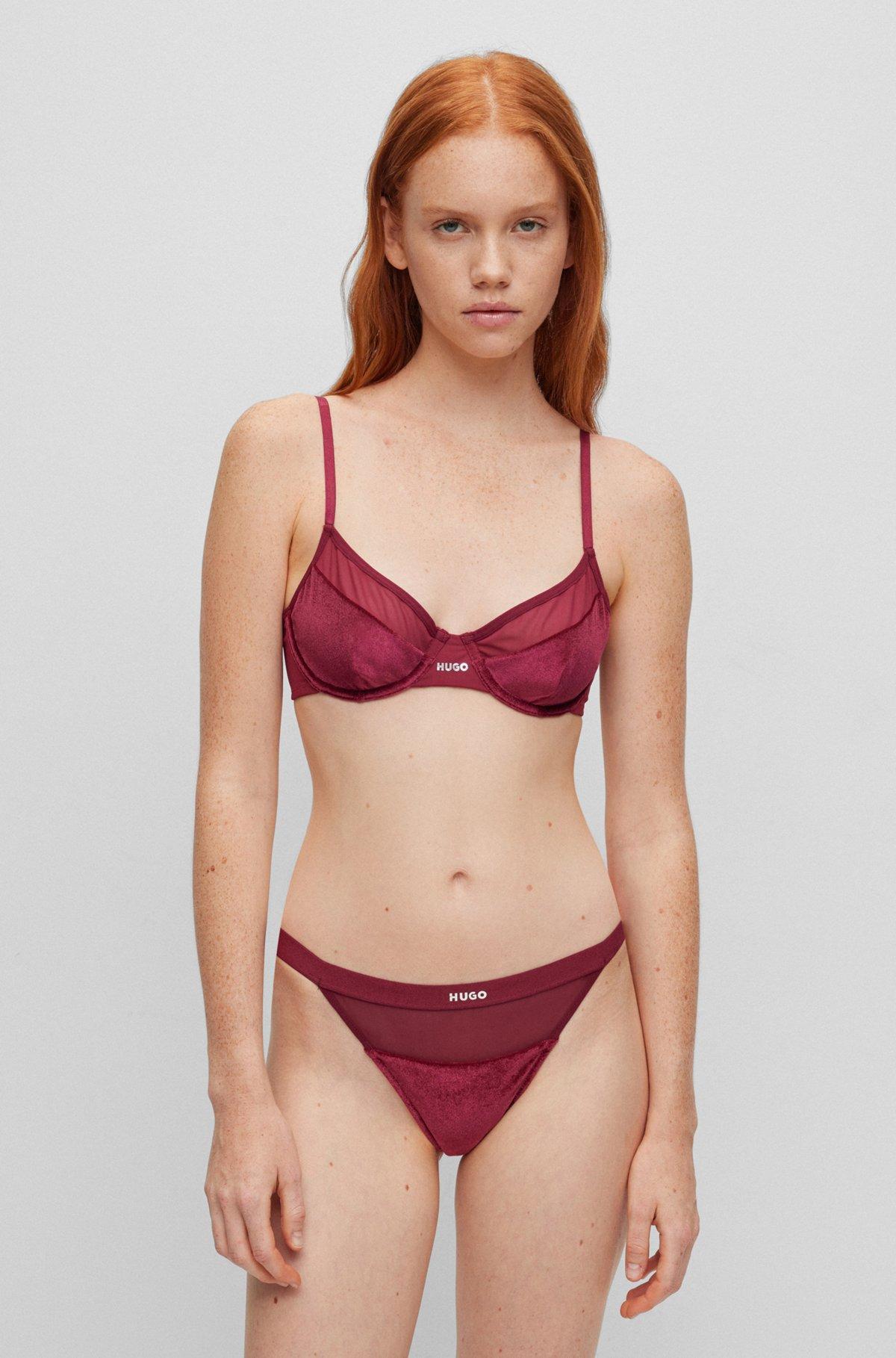 Mixed-material underwired bra with foil logo Product Image