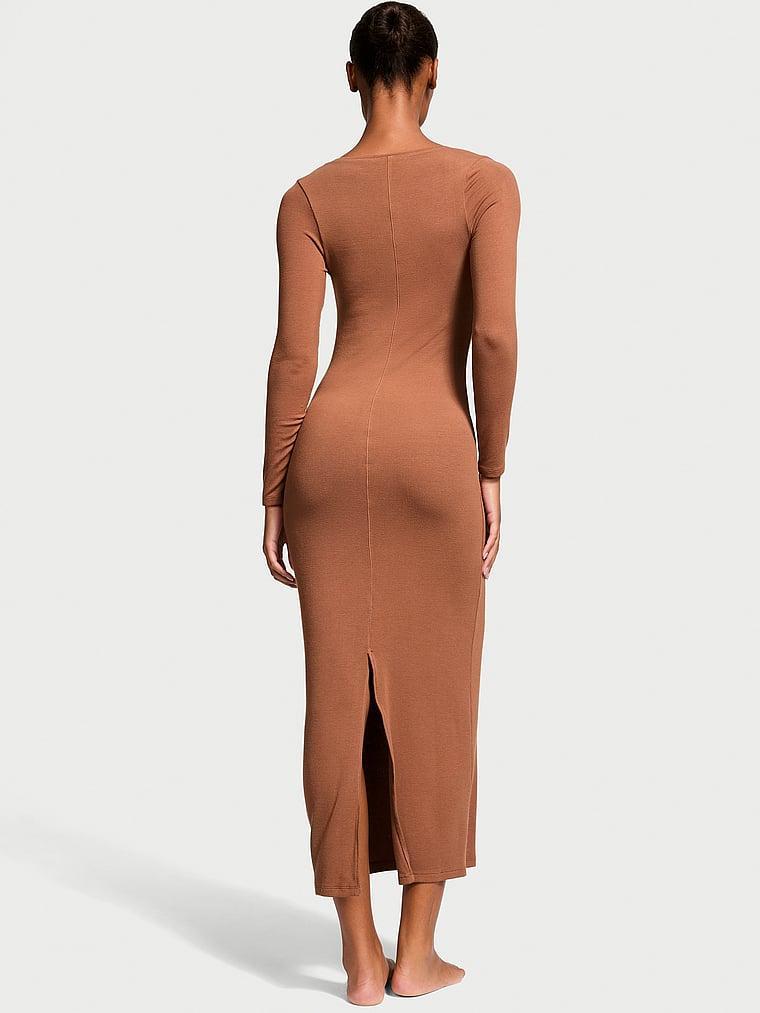 Ribbed Modal Long-Sleeve Slip Dress Product Image