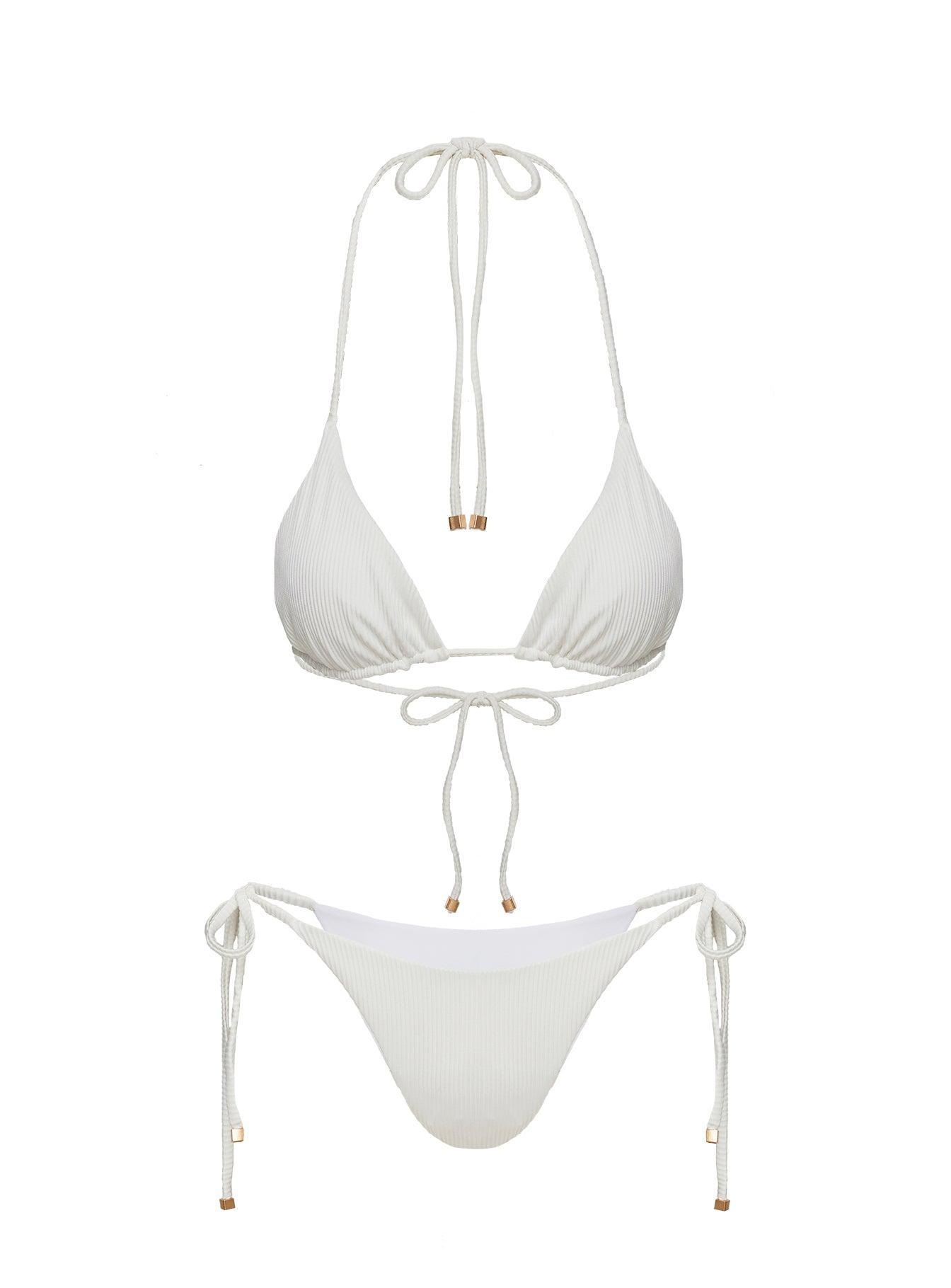 Glora Tie Side Ribbed Bikini Bottom White Product Image