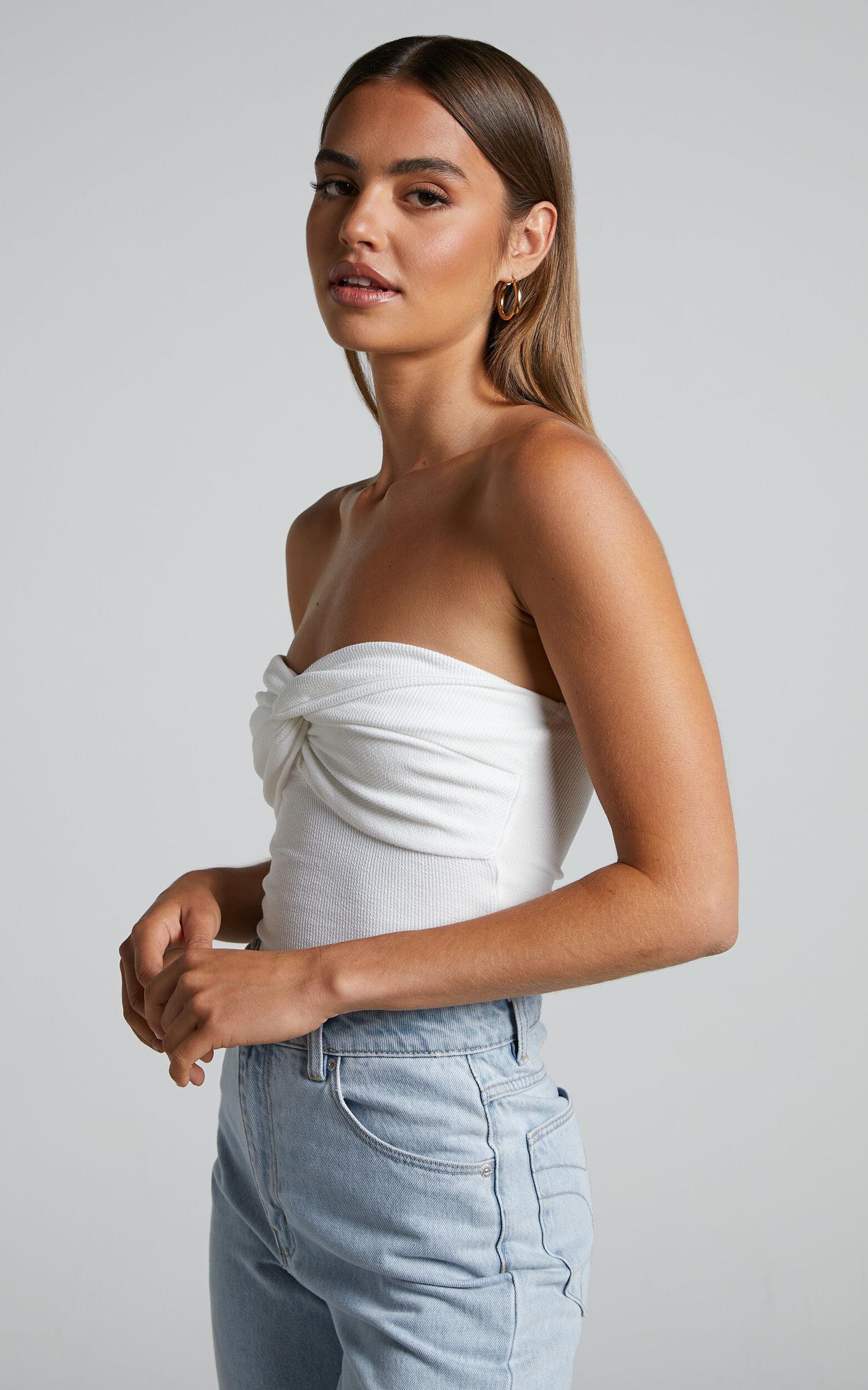 Jelena Top - Jersey Strapless Twist Front Top in White Product Image