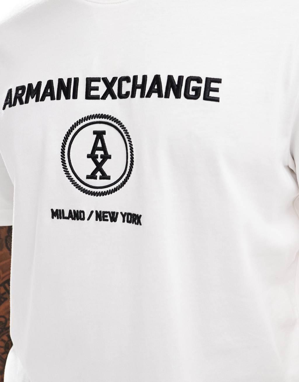 Armani Exchange double logo t-shirt in off white Product Image