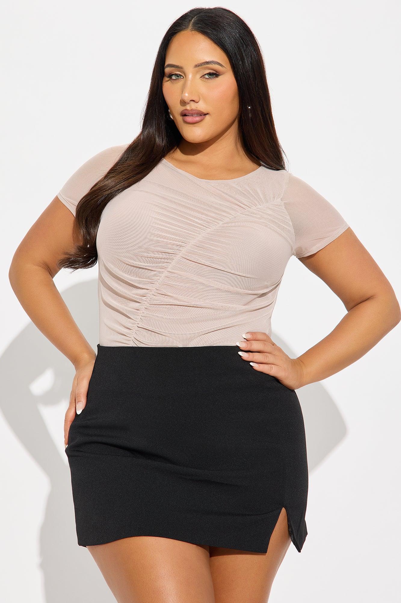 Ruched Short Sleeve Mesh Top - Stone Product Image