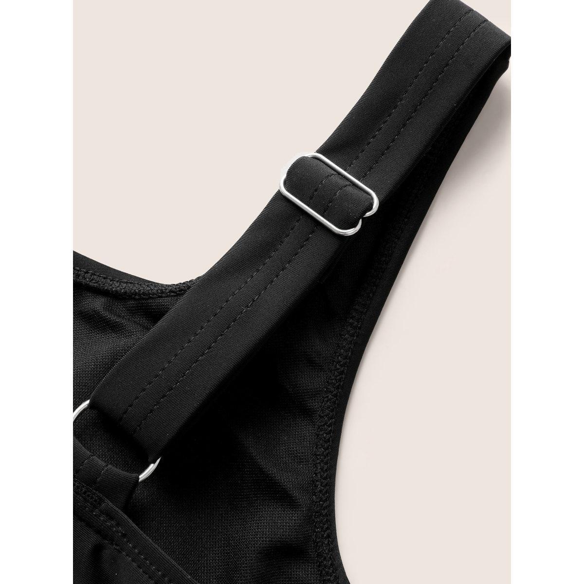 Plus Size Solid Square Neck Adjustable Straps Swim Top Women's Swimwear Black Resort High stretch Skinny U-neck Curve Swim Tops BloomChic 30/6X Product Image