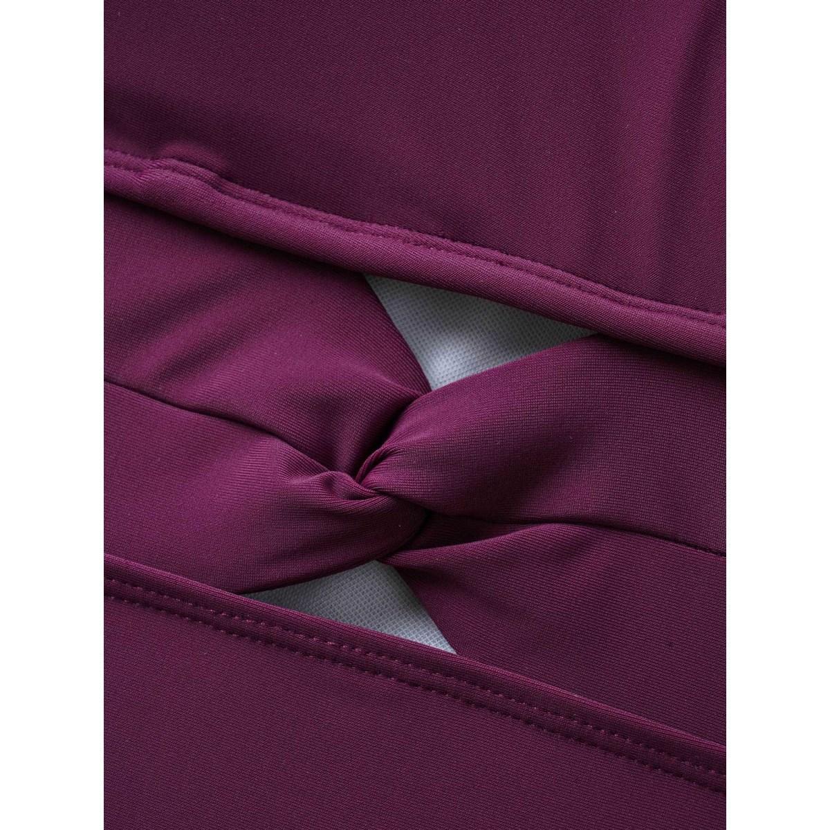 Plus Size Overlap Collar Solid Twist Front One Piece Swimsuit Women's Swimwear Deeppurplered Beach Twist Curve Bathing Suits High stretch One Pieces BloomChic 18-20/2X Product Image