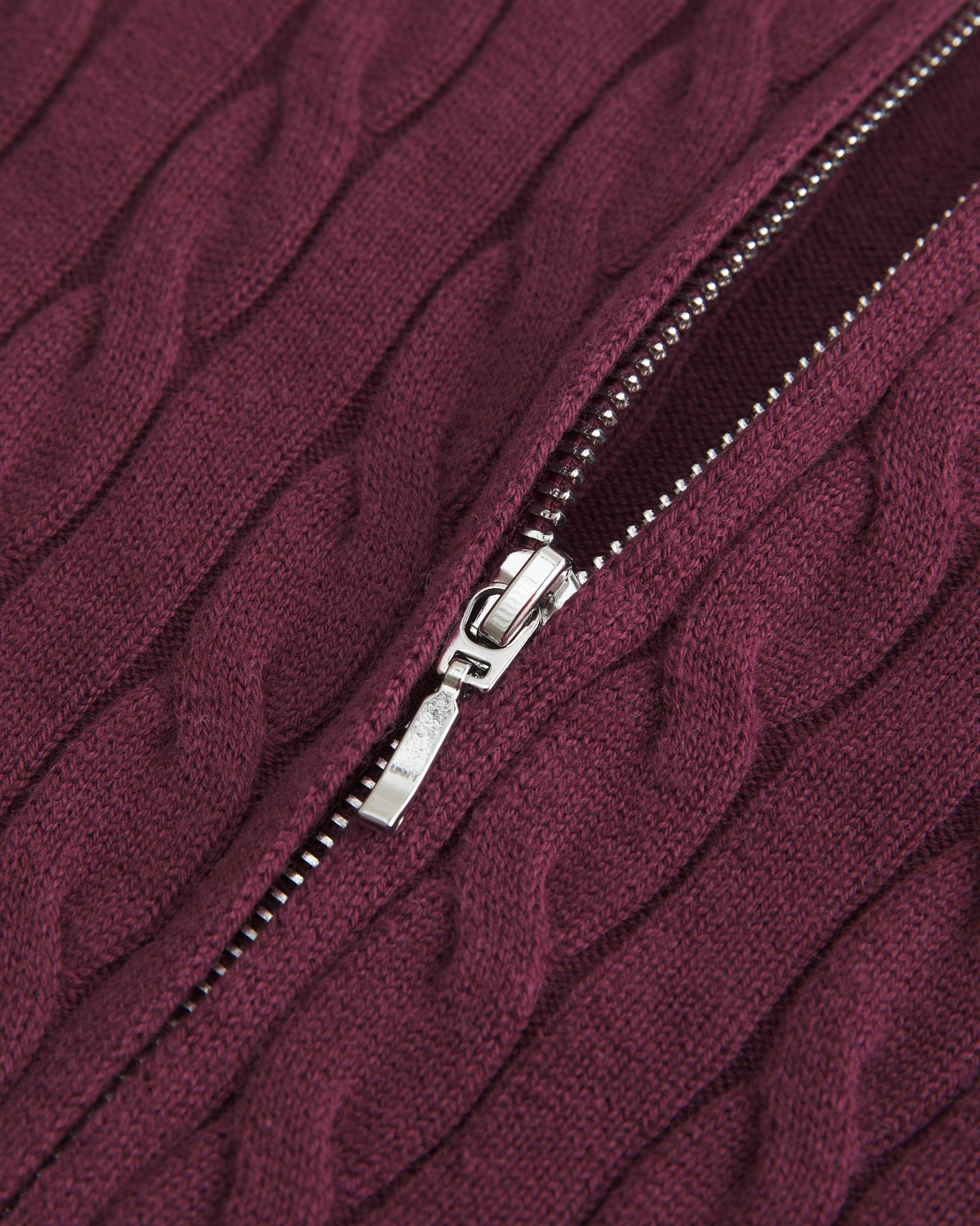 Cable-Knit Mock-Neck Zip-Up Sweater Product Image