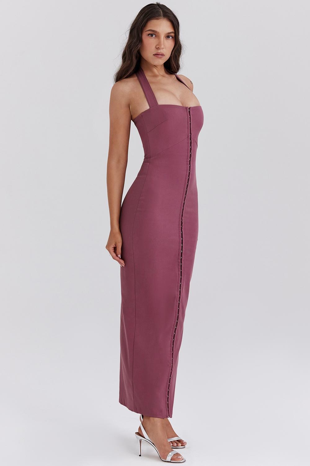 Mia  mulberry twill halter maxi dress Product Image