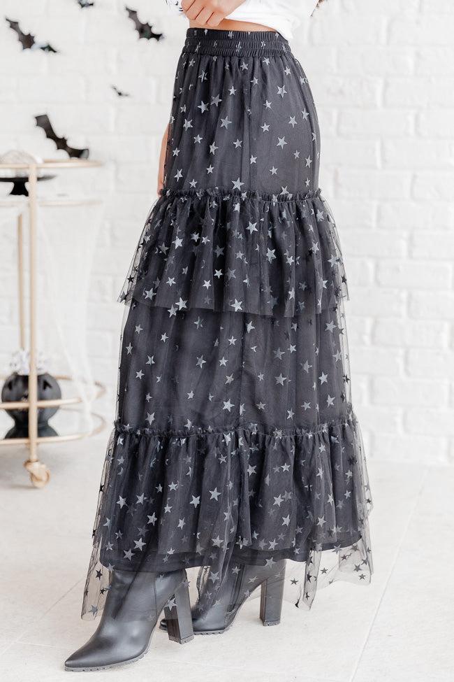 California Dreaming Black Star Tulle Maxi Skirt FINAL SALE Product Image