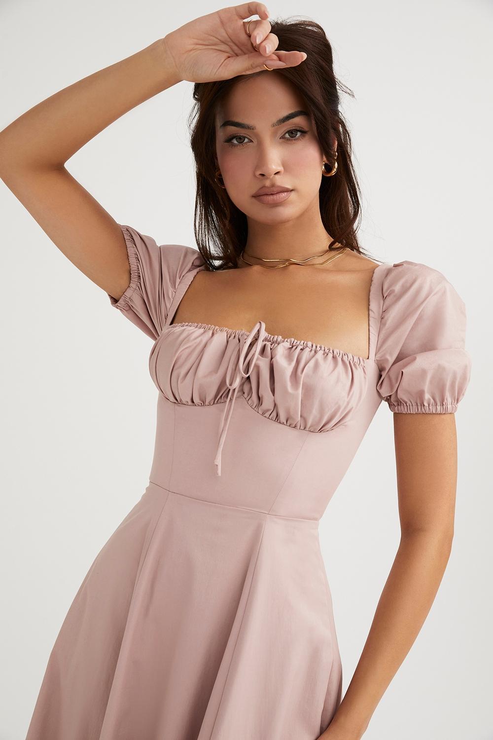 Tallulah Blush Puff Sleeve Midi Dress Product Image