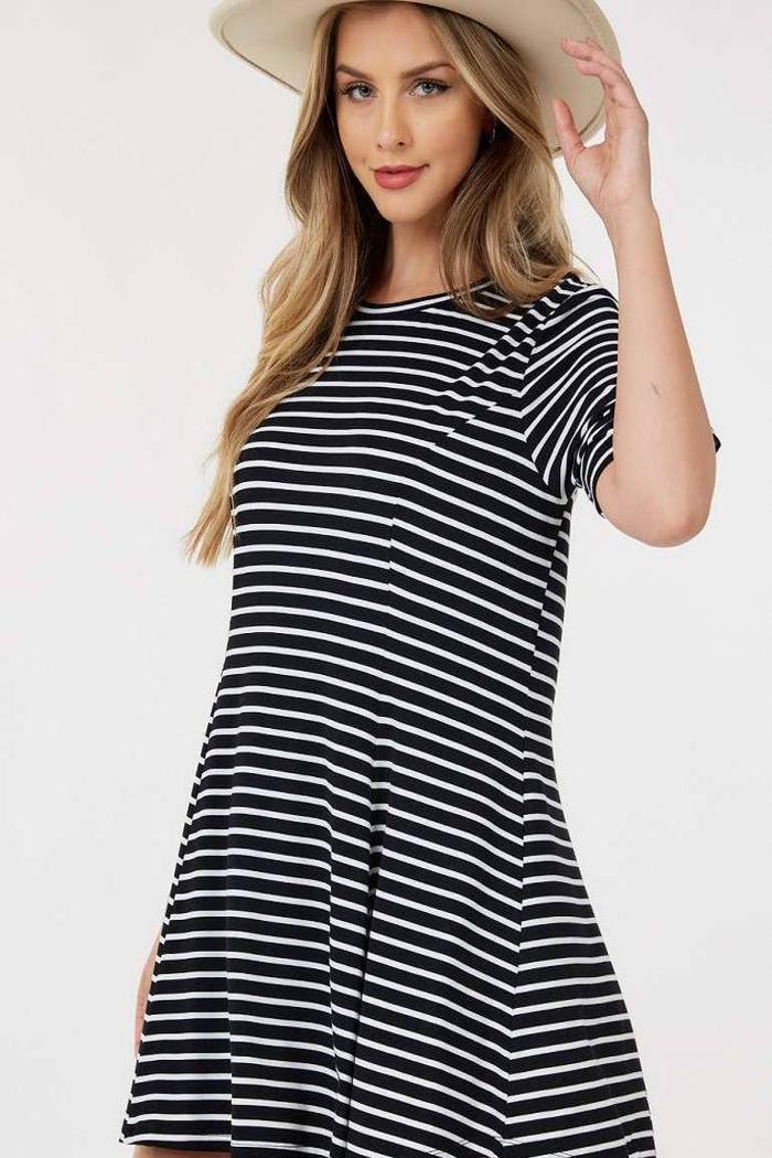 Short Sleeve Round Neck Stripe Tunic Top Product Image