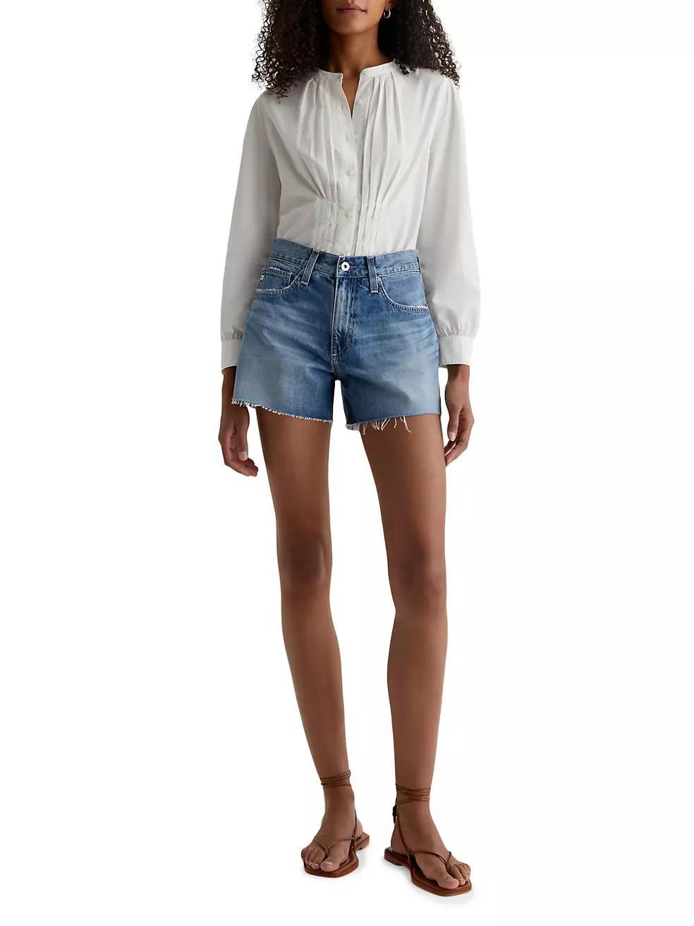 Halle Distressed Cotton Raw-Edge Shorts Product Image